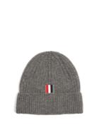Thom Browne Striped-detail Ribbed-knit Cashmere Beanie Hat