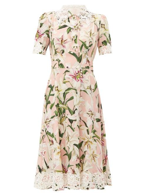 Matchesfashion.com Dolce & Gabbana - Floral Print Silk Midi Dress - Womens - Pink Multi