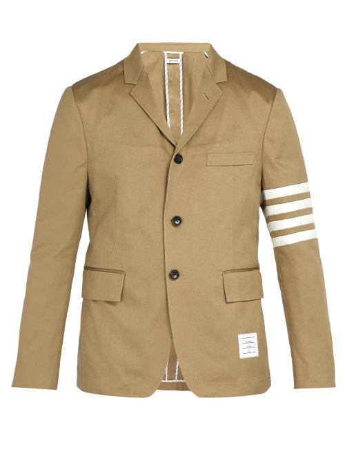 Matchesfashion.com Thom Browne - Striped Single Breasted Cotton Blazer - Mens - Camel