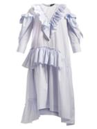 Matchesfashion.com Simone Rocha - Asymmetric Ruffled Cotton Poplin Dress - Womens - Blue Multi
