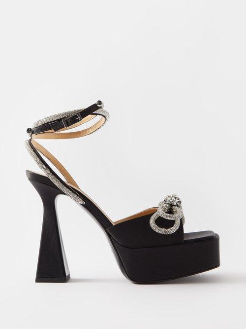 Mach & Mach - Double Bow 140 Crystal And Leather Sandals - Womens - Black Silver
