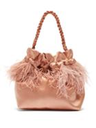Matchesfashion.com Montunas - Ostrich Feather-trimmed Satin Drawstring Pouch - Womens - Pink
