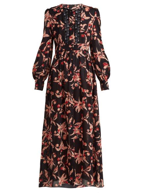 Matchesfashion.com Dundas - Black Silk Georgette Midi Dress - Womens - Black Pink