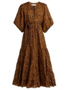 Matchesfashion.com Zimmermann - Juniper Floral Print Linen Midi Dress - Womens - Gold Multi
