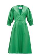 Matchesfashion.com Msgm - V-neck Faux-leather Midi Dress - Womens - Green