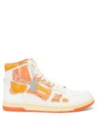 Amiri - Skel Top Bandana-print Leather High-top Trainers - Mens - Orange