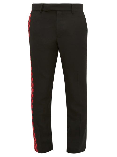 Matchesfashion.com Haider Ackermann - Chequered Panel Cotton Blend Twill Trousers - Mens - Black Red