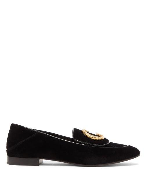 Matchesfashion.com Chlo - The C Crystal-embellished Velvet Loafers - Womens - Black