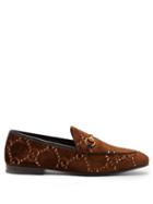 Matchesfashion.com Gucci - Jordaan Logo Jacquard Velvet Loafers - Womens - Brown