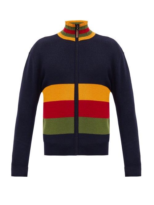Matchesfashion.com Wales Bonner - Striped Zipped Wool Jacket - Mens - Navy