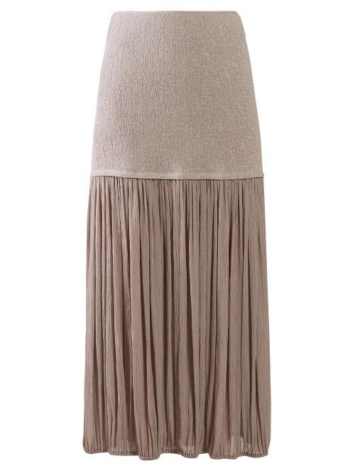 Matchesfashion.com Chlo - Smocked Panel Crepe Midi Skirt - Womens - Light Grey