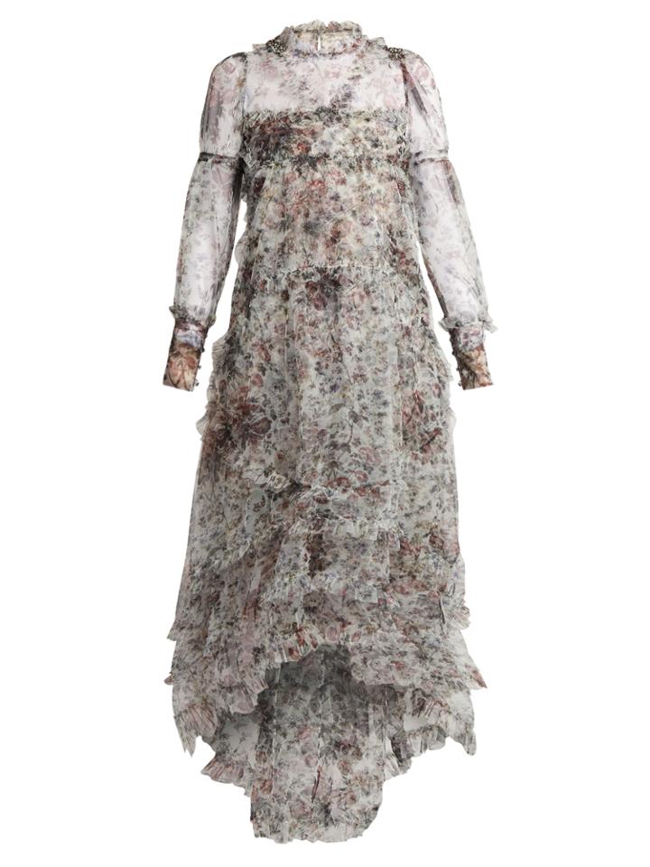 Erdem Stacey Hurst Rose-print Tiered Tulle Gown