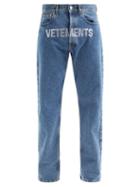 Matchesfashion.com Vetements - Crystal-logo Straight-leg Jeans - Mens - Blue
