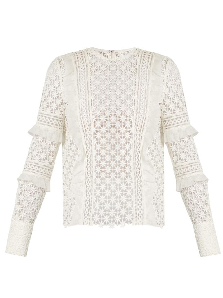Self-portrait Ruffled-sleeve Daisy-lace Top