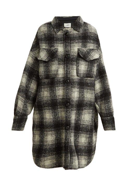 Matchesfashion.com Isabel Marant Toile - Gario Oversized Checked Wool Blend Coat - Womens - Black White