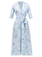 Matchesfashion.com Luisa Beccaria - Floral-print Cotton-blend Dress - Womens - Blue Multi
