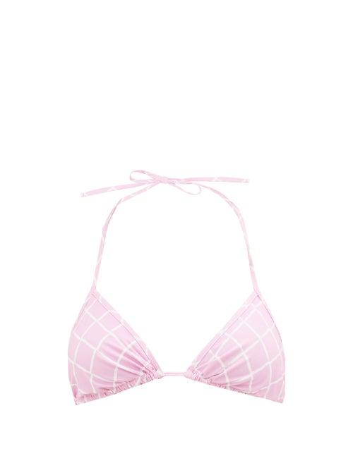 Matchesfashion.com Fisch - Dinzey Fishnet-print Self-tie Bikini Top - Womens - Light Pink