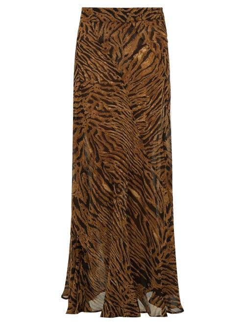 Matchesfashion.com Ganni - Tiger Print Crepe Maxi Skirt - Womens - Brown Multi