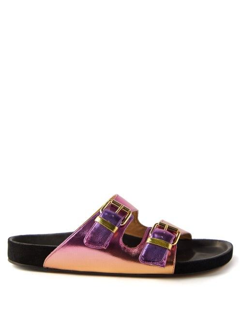 Isabel Marant - Lennyo Metallic-leather Slides - Womens - Pink Multi