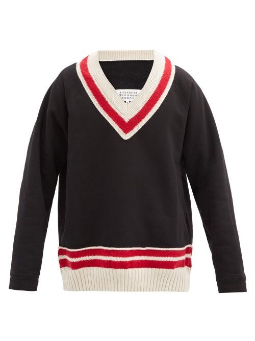 Matchesfashion.com Maison Margiela - V-neck Garment-dyed Cotton Sweatshirt - Mens - Black