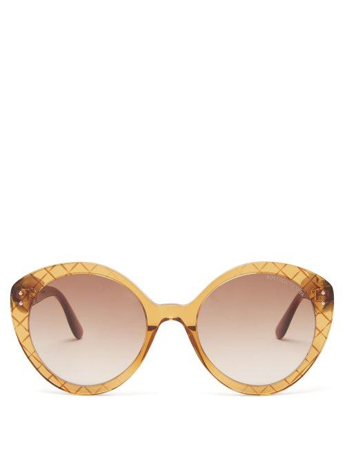 Matchesfashion.com Bottega Veneta - Intrecciato Cat Eye Acetate Sunglasses - Womens - Yellow