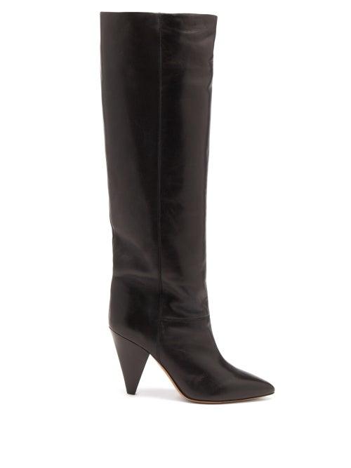 Isabel Marant - Lybill Cone-heel Knee-high Leather Boots - Womens - Black