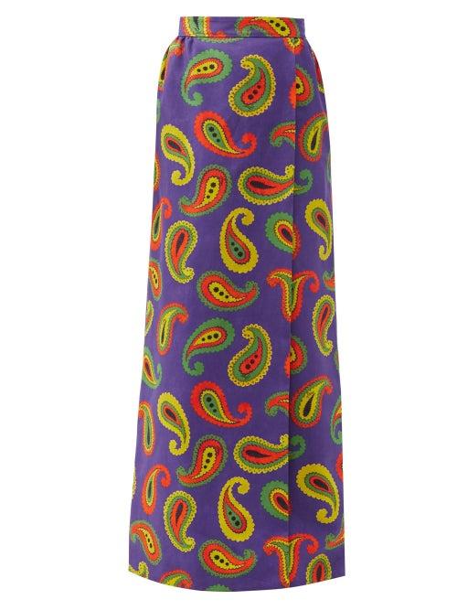 Matchesfashion.com Gucci - Paisley-print Canvas Maxi Skirt - Womens - Purple Multi