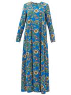 Matchesfashion.com La Doublej - Trapezio Thistle-print Crepe Dress - Womens - Blue Print