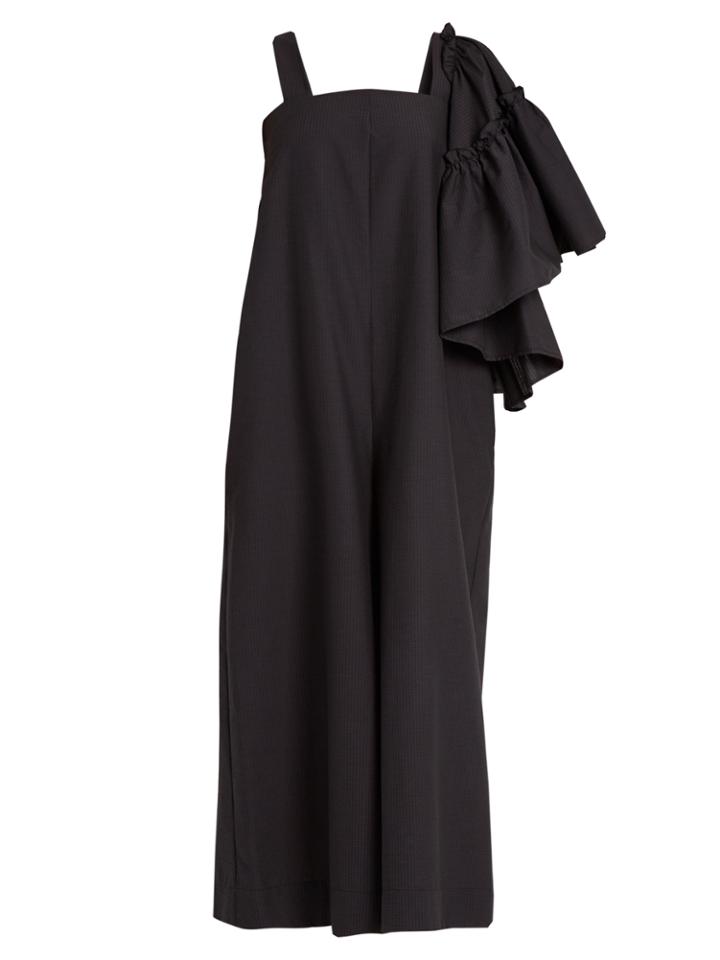 Msgm Ruffled One-shoulder Seersucker Jumpsuit