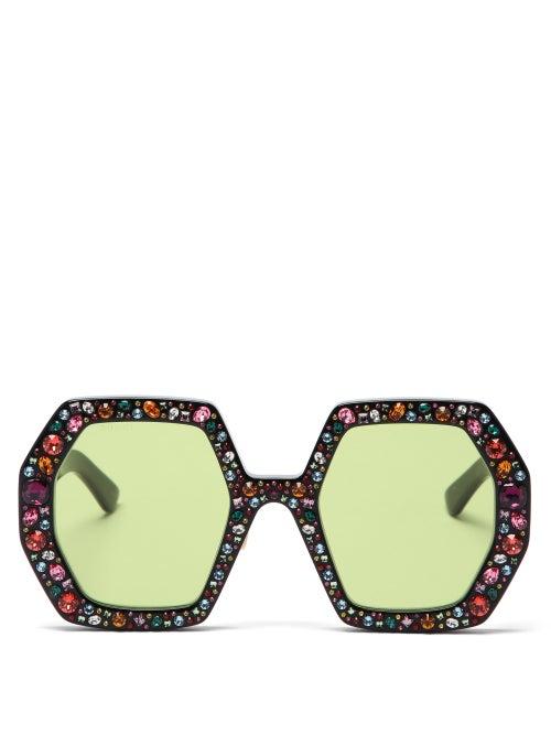 Matchesfashion.com Gucci - Crystal-embellished Heptagon Acetate Sunglasses - Womens - Black Multi