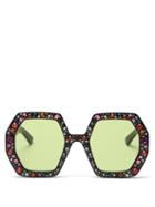 Matchesfashion.com Gucci - Crystal-embellished Heptagon Acetate Sunglasses - Womens - Black Multi
