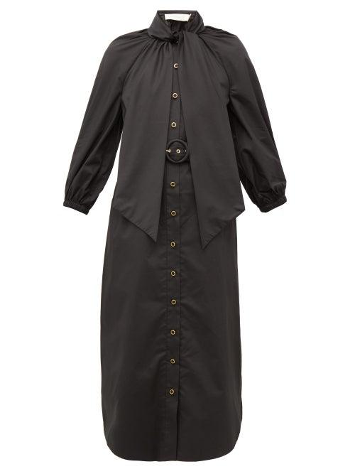 Matchesfashion.com Zimmermann - Espionage Pussybow Belted Cotton Shirt Dress - Womens - Black