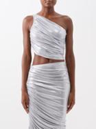 Norma Kamali - Diana Asymmetric Lam Cropped Top - Womens - Silver
