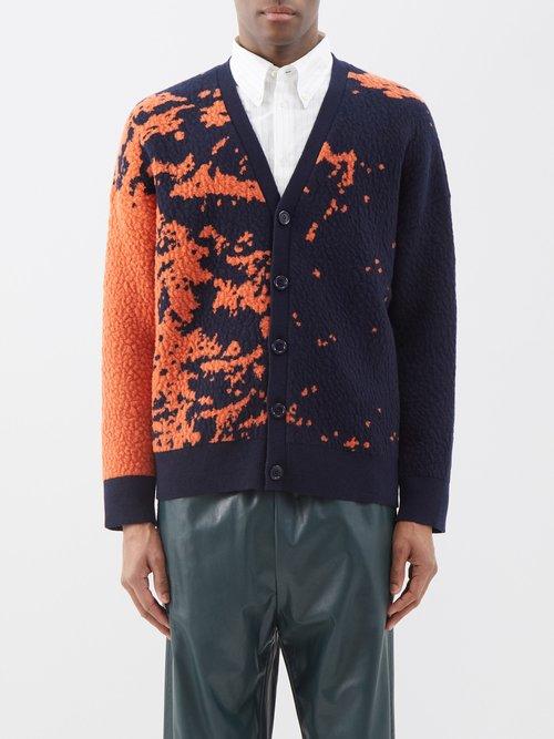 Loewe - Gradient Fleece Cardigan - Mens - Navy Orange