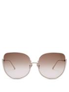 Matchesfashion.com Linda Farrow - Kennedy Oversized Cat Eye Sunglasses - Womens - Brown