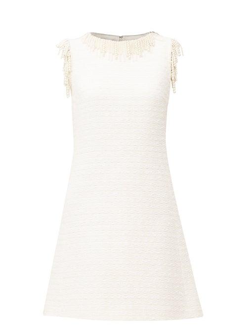 Matchesfashion.com Giambattista Valli - Pearl-embellished Cotton-blend Tweed Mini Dress - Womens - White