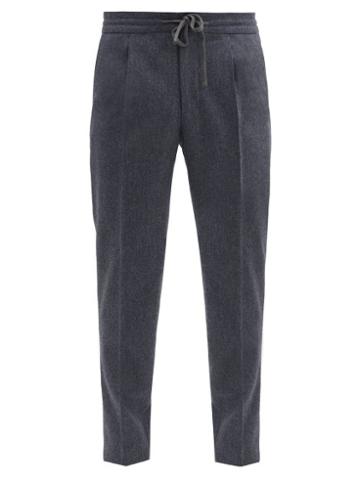 Matchesfashion.com Incotex - Pleated Wool-flannel Tapered-leg Trousers - Mens - Dark Blue