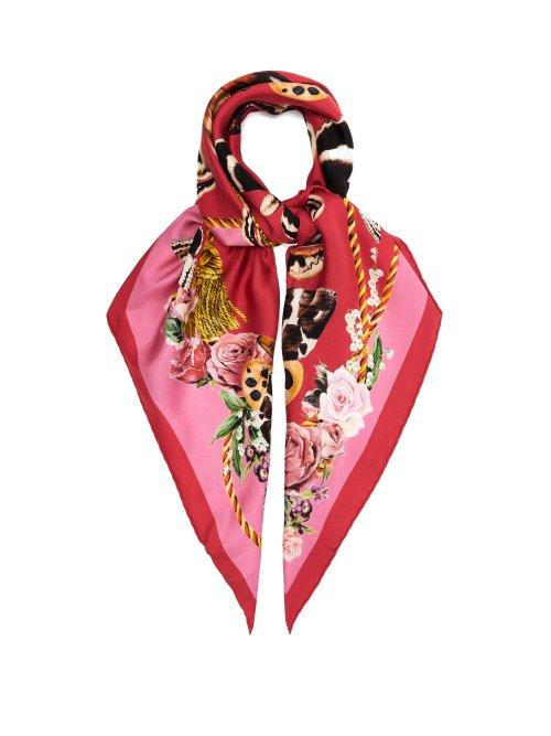Matchesfashion.com Dolce & Gabbana - Butterfly Print Silk Twill Scarf - Womens - Red
