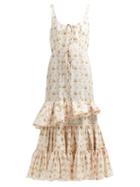 Matchesfashion.com Brock Collection - Onilde Floral Print Tiered Cotton Midi Dress - Womens - White Multi