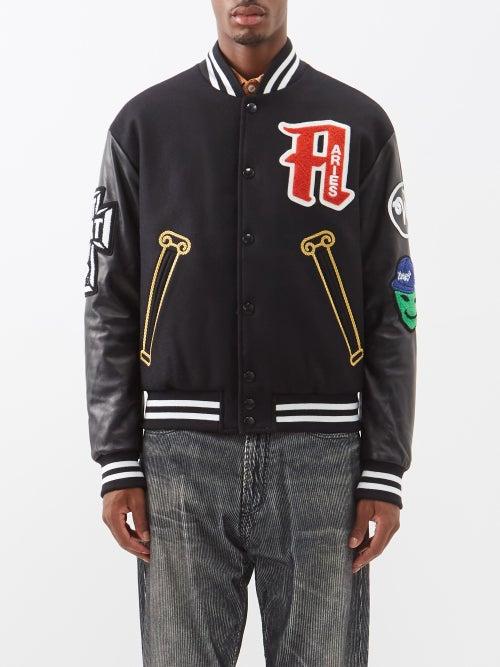 Aries - Logo-appliqu Wool Varsity Jacket - Mens - Black