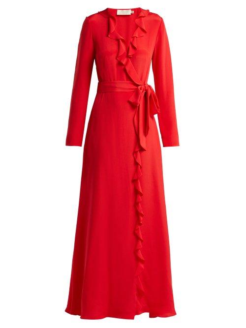 Matchesfashion.com Goat - Hollywood Ruffle Trimmed Silk Gown - Womens - Red