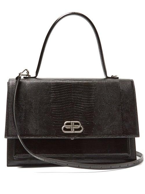 Matchesfashion.com Balenciaga - Sharp M Lizard Embossed Leather Bag - Womens - Black