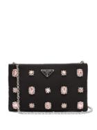 Matchesfashion.com Prada - Catene Crystal Embellished Padded Nylon Clutch - Womens - Black Pink