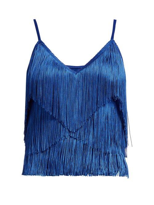 Matchesfashion.com Norma Kamali - Tiered Fringe Stretch Jersey Crop Top - Womens - Blue