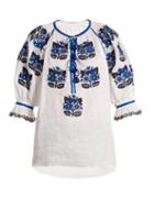 Matchesfashion.com Vita Kin - Bulgaria Embroidered Mid Weight Linen Blouse - Womens - Blue White