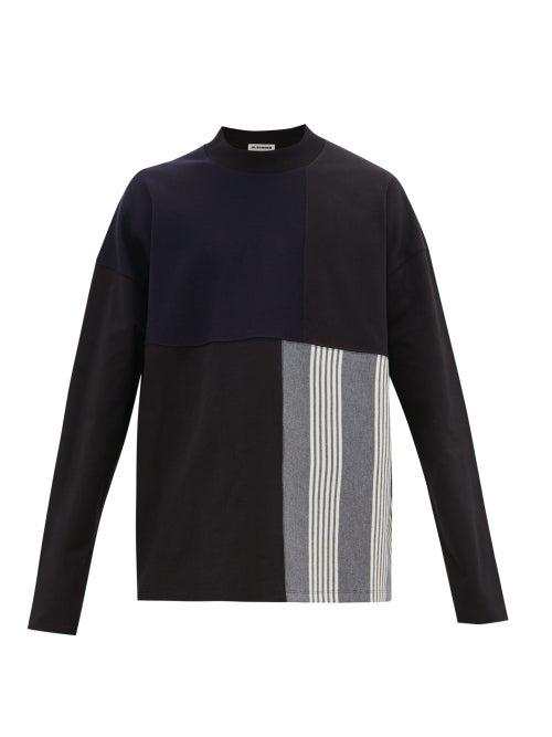 Matchesfashion.com Jil Sander - Patchwork Cotton & Wool Long Sleeve T Shirt - Mens - Black