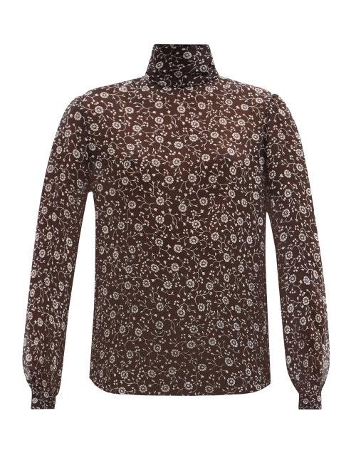 Saint Laurent - High-neck Floral-print Silk-georgette Blouse - Womens - Black Multi