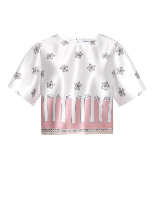 Caterina Gatta Multi-print Cropped Satin Top