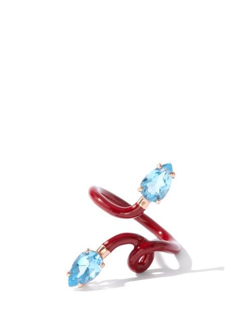 Matchesfashion.com Bea Bongiasca - Double Vine Topaz, 9kt Gold & Enamel Ring - Womens - Red Multi
