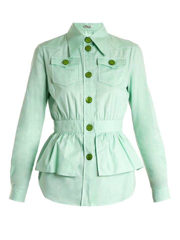 Miu Miu Peplum-waist Cotton-piqu Jacket